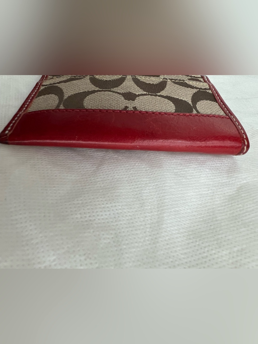 Coach Brown Signature Canvas with Red Leather Trim Key & Card Holder - Picture 7 of 11